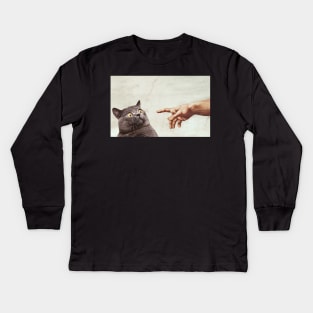 The Creation of Adam - Funny Gift for Cat and Art Lovers, Best for Birthday, Christmas or any Occasion Kids Long Sleeve T-Shirt